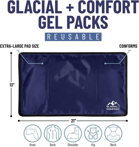 Glacial Comfort Gel Ice Pack for Injuries, Reusable Cold Pads for Back Pain and Recovery