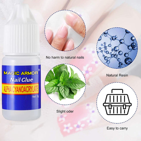 Super Strong Nail Glue for Press On Nails, 10 Bottle Quick Drying Gel, No UV Lamp Needed for Long Lasting Fake Acrylic