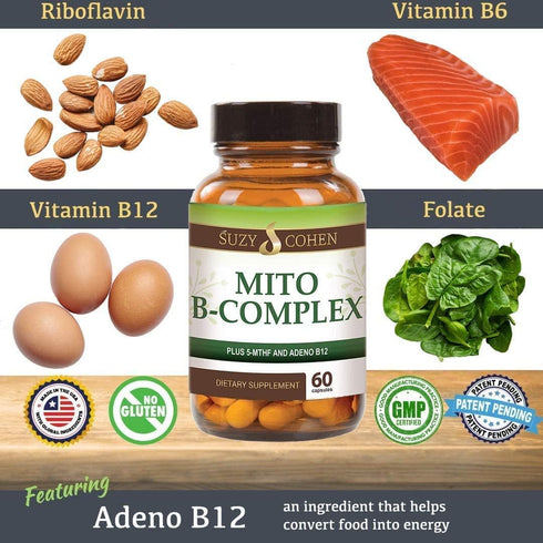 Suzy Cohen, Mito B Complex Dietary Supplement, 5-MTHF, Adeno B12, Supports Healthy Nervous System, 60 Servings