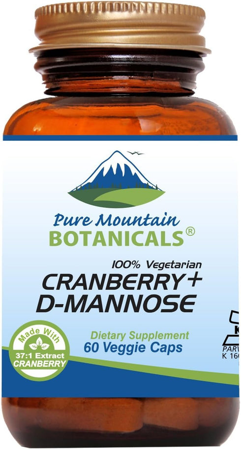 Pure Mountain Botanicals Cranberry D Mannose Capsules - 60 Kosher Vegan Caps, 1000mg