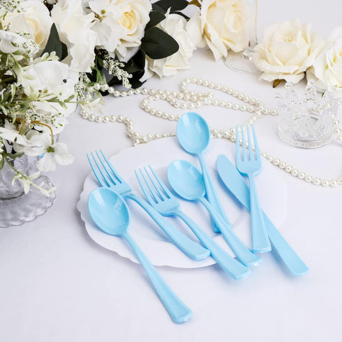 WDF 160 Piece Blue Plastic Silverware Set, Heavy Duty Includes 80 Forks, 40 Spoons, 40 Knives for Parties, Daily Use