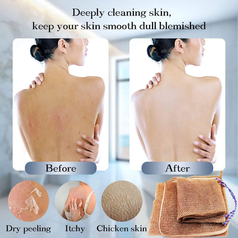 3 Pcs African Exfoliating Net Sponge, Bathing Shower Cloth Kit for Back, Body, Face - Brown