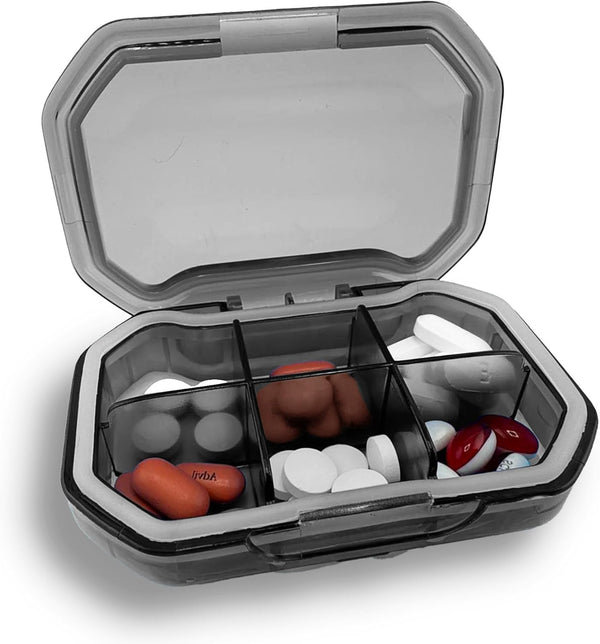 YourRx Travel Pill Organizer - Durable, Watertight Pill Case Travel Size with 6