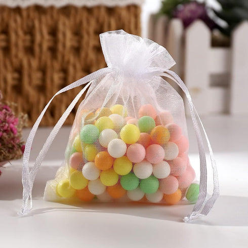 YLiiii 50Pcs 2x3 White Mini Sheer Organza Gift Bags, Breathable Storage Bag with Drawstring, Mesh Bags for Wedding