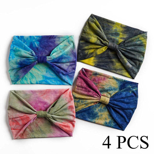 Wide Headbands Stretch Turban Knotted Hairbands, Elastic Yoga Workout Sweatband for Women, 4 Pcs (Set A)