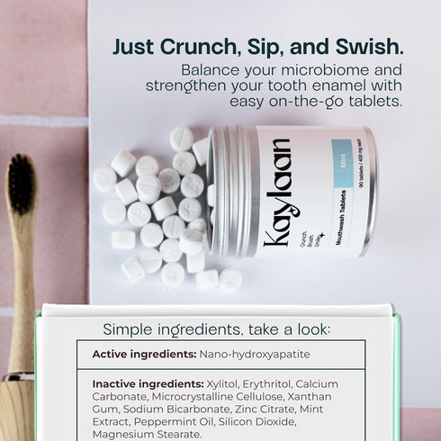 Packaging 90 Count, Mouthwash Tablets - Mint | Nano-Hydroxyapatite, Alcohol-Free, Fresh Breath & Oral Care