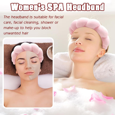 Spa Headband for Washing Face, Wristband Sponge Makeup Skincare Headband, Non-Slip Thick Hair Accessory (Pink)