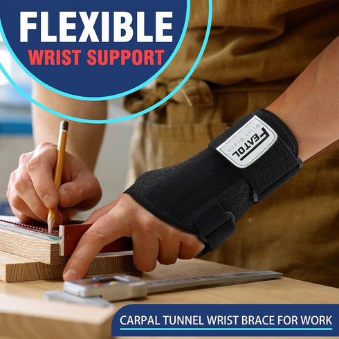 FEATOL 2 Pack Carpal Tunnel Wrist Brace with Adjustable Splint, Daytime Support for Women Men, Pain Relief for Typing