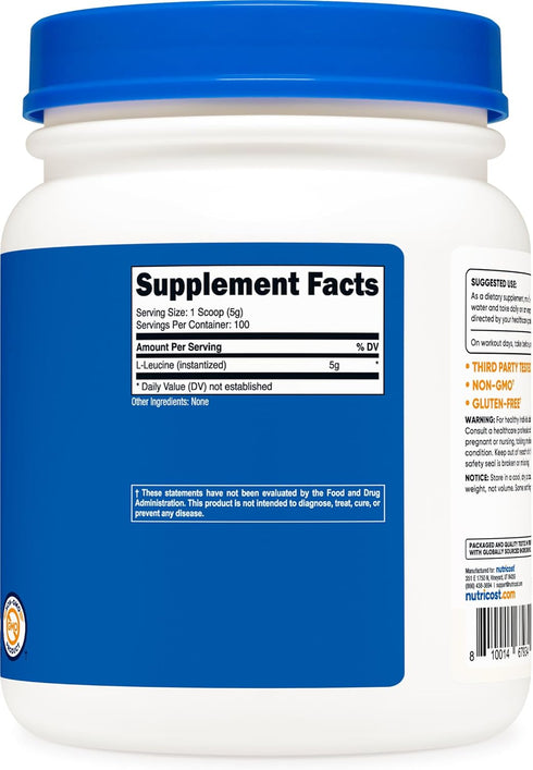 Nutricost Pure L-Leucine Powder, 500 Grams