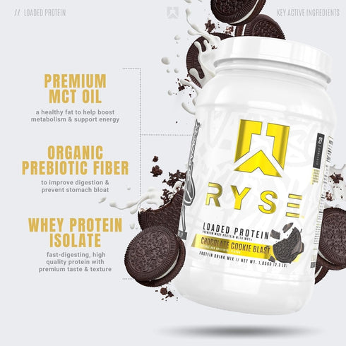 Ryse Loaded Protein Powder, Chocolate Cookie Blast, 27 Servings, 25g Whey Protein Isolate & Concentrate