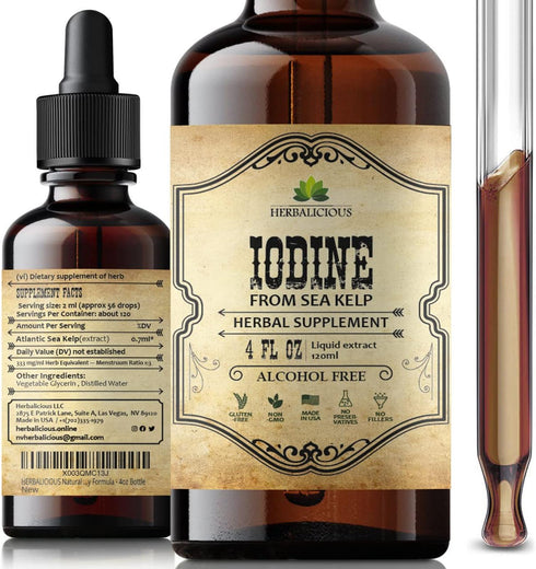 Iodine Drops Natural Iodine Liquid from Sea Kelp Thyroid Supplement for Energy,