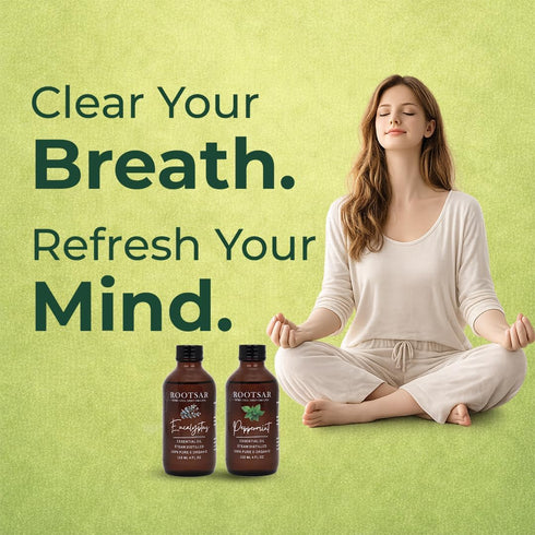 Set 4 oz Eucalyptus & Peppermint Essential Oils for Diffuser, Aromatherapy, Breathe & Refresh, Massage & DIY, Room