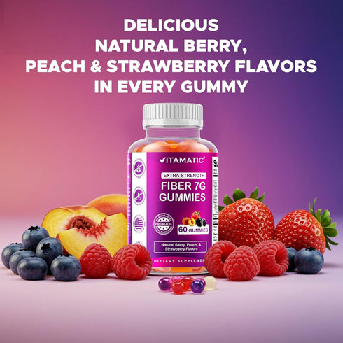 Gummies 7g 60 Count (2 Pack) Vitamatic Prebiotic Fiber for Digestive Health & Regularity, Extra Strength, Fiber per
