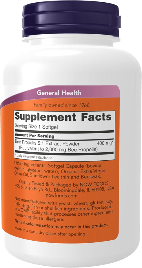 NOW Supplements Propolis 2,000 (Bee Propolis) - 5:1 Extract, 90 Softgels