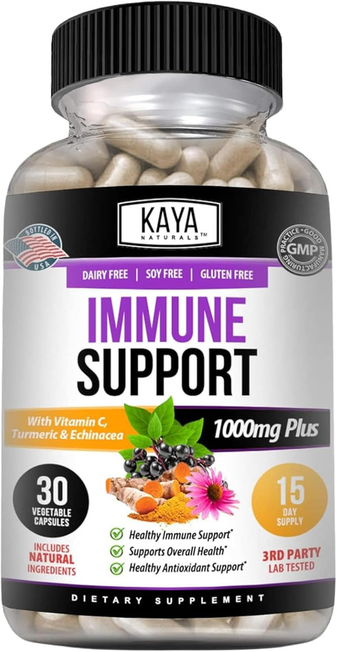 Kaya Naturals Elderberry Immune Support, Vitamins with Zinc and Vitamin C, Probiotics & Turmeric 1000mg, 30 Count