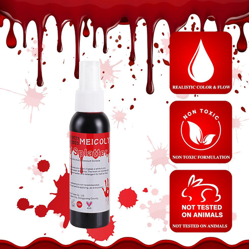 MEICOLY 2 Packs Blood Splatter Fake Blood Spray, 2.1oz Halloween Liquid for Zombie, Vampire SFX Makeup