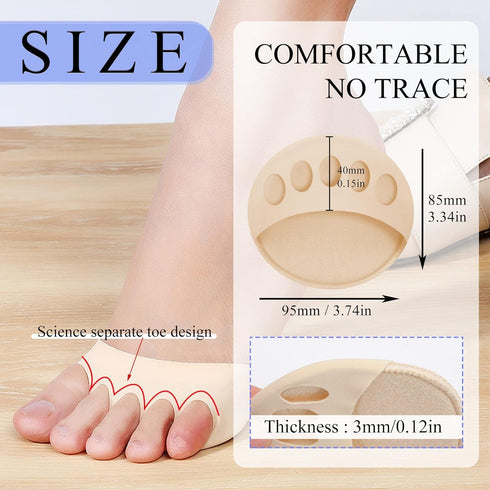 5 Pairs Ball of Foot Cushion,Thicken Forefoot Cushion Pads,Forefoot Metatarsal Invisible Socks Pads, Reusable Honeycomb Fabric Forefoot Pads for Women Men Prevention Pain Relief
