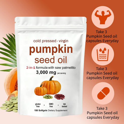 KITABIO 3000mg 180 SoftgelsN-1 Pumpkin Seed Oil, Pumpkin Seed Oil Capsules with Saw Palmetto | Cold Pressed | for Hair