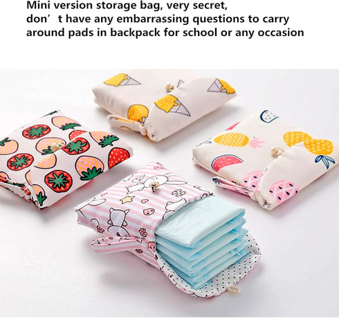 Tiger007 5.1x5.1 inches 5 Pack Sanitary Napkins Bag Menstrual Cup Pouch Nursing Pad Holder Cute Cotton Washable