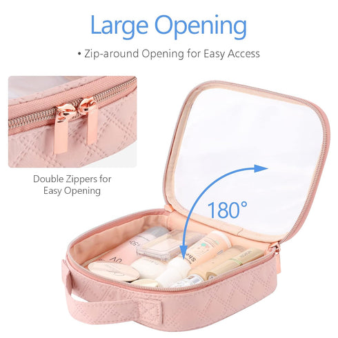 PACKISM TSA Approved Toiletry Bag - 180° Large Opening Clear Makeup Bags with Handle, Rose Pink