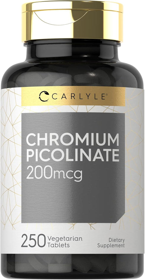 Carlyle Chromium Picolinate 200mcg | 250 Tablets | Vegetarian, Non-GMO, Gluten Free Supplement
