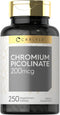 Carlyle Chromium Picolinate 200mcg | 250 Tablets | Vegetarian, Non-GMO, Gluten Free Supplement