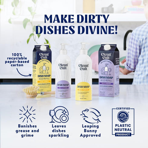 Cleancult Dish Soap Liquid Refill (32oz, 1 Pack) - Plant Based Dish Soap that Cuts Grease & Grime, Wild Lavender