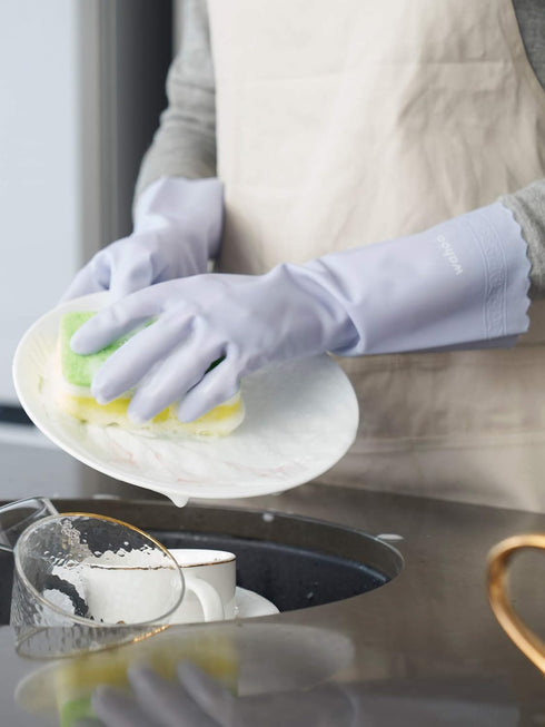 LANON Icelandic Blue Skin-Friendly Dishwashing Gloves, Reusable Unlined Non-Slip Cleaning Gloves, Medium Size