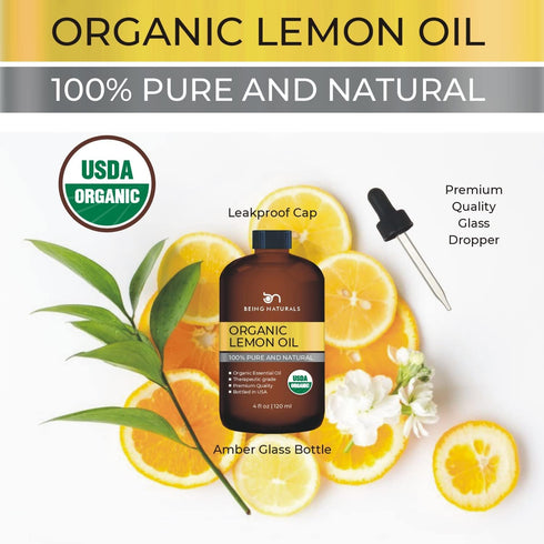 Organic Lemon Essential Oil 4 FL OZ - 100% Pure & Natural with Glass Dropper for Aromatherapy