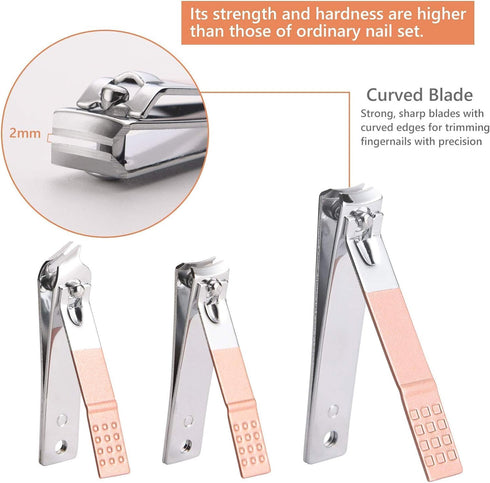 Nail Clippers for Men Women 18 In 1 Stainless Steel Nail Kit with Leather Case (Rose Gold)
