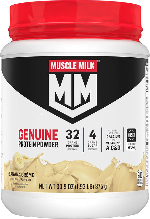 Muscle Milk Genuine Protein Powder, Banana Crème, 1.93 Pounds, 12 Servings, 32g Protein, NSF Certified for Sport