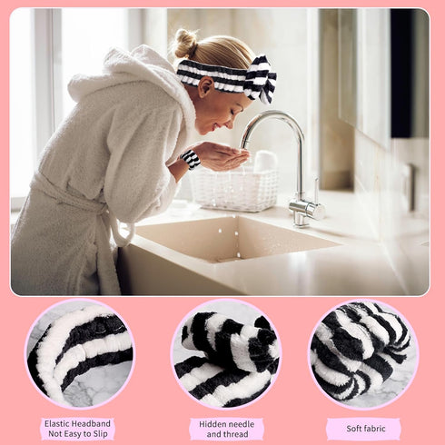 WSYUB Makeup Headband and Wristband Set, Black and White Spa Headband for Women, Face Washing