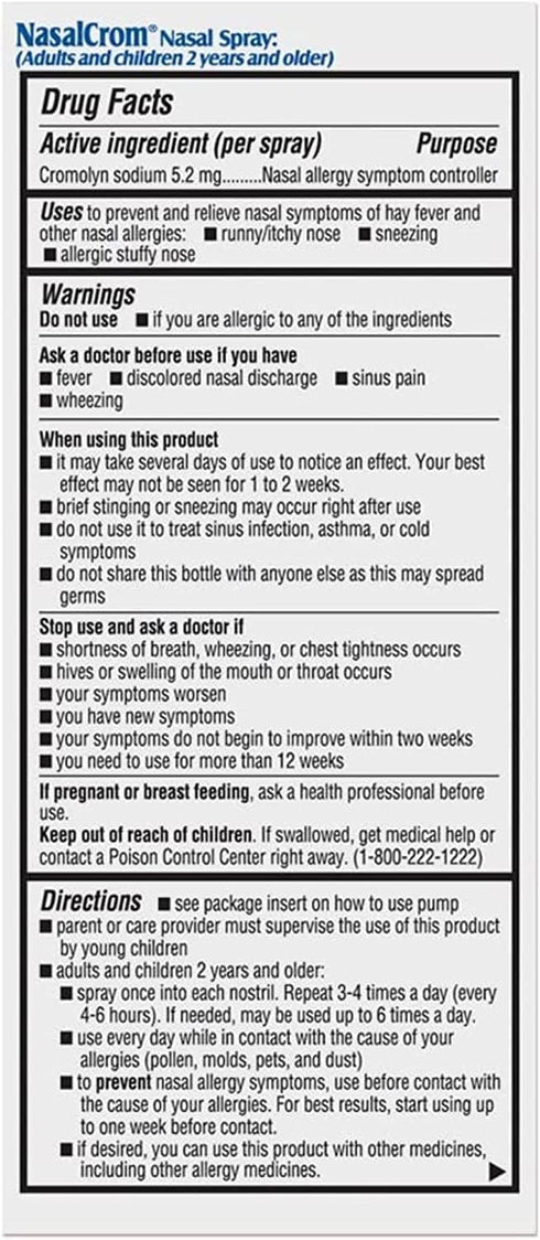 NasalCrom Allergy Symptom Controller Nasal Spray | 200 Sprays | .88 FL OZ