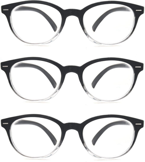 Black Reading Glasses for Women, Cute Small Round Readers +2.25 for Petite Faces, Lightweight Cheaters with Comfortable