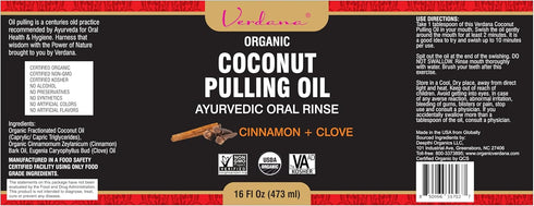 Verdana Organic Coconut Pulling Oil, Big 16 Fl Oz Size, Cinnamon + Clove, Ayurvedic Mouthwash, Alcohol & Fluoride Free