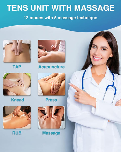Comfytemp TENS Unit Muscle Stimulator, FSA HSA Eligible Dual Channels for Pain Relief, 12 Modes, 8 Electrode Pads