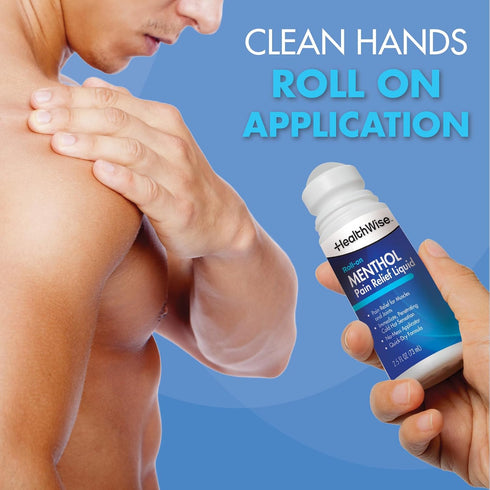 HealthWise 16% Menthol Roll-On, Cold Hot Sensation Pain Relief Liquid, Non-Greasy Formula, 2.5 oz.