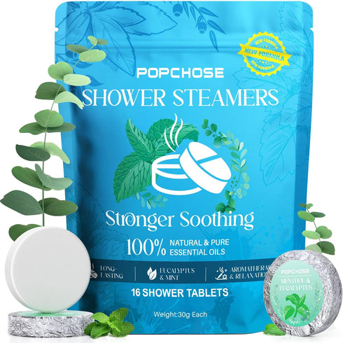 POPCHOSE Shower Steamers - 16 Pack Eucalyptus Mint Aromatherapy Tablets for Stress Relaxation and Nasal Congestion