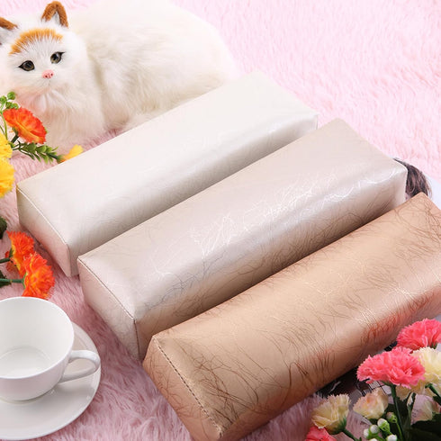 Nail Arm Rest Hand Cushion, Soft Sponge Stripe Leather Pillow for Manicure, Salon Armrest Tool (White)