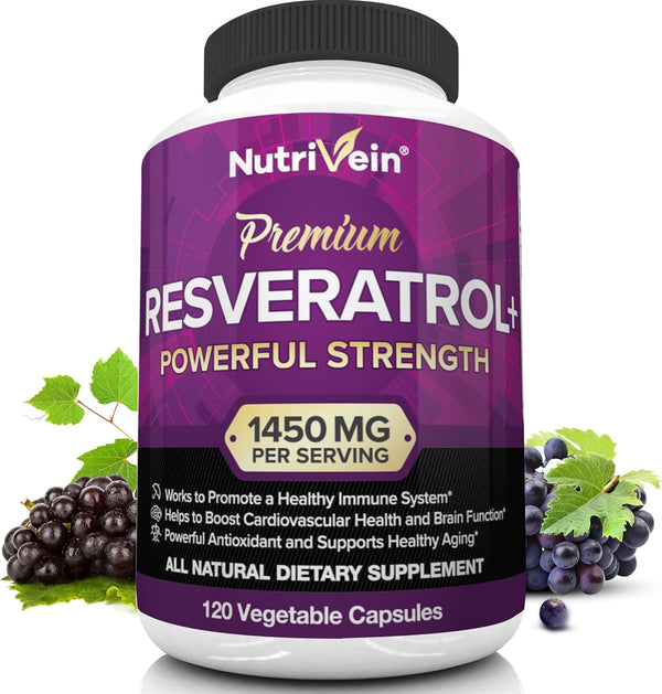 Nutrivein Resveratrol 1450mg - Antioxidant Supplement, 120 Capsules for Healthy Aging, Immune, and Joint Support