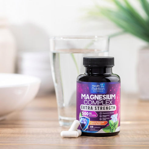 Magnesium Complex Supplement 500mg | 60 Capsules | High Absorption Chelated Magnesium with Glycinate, Oxide, Malate,