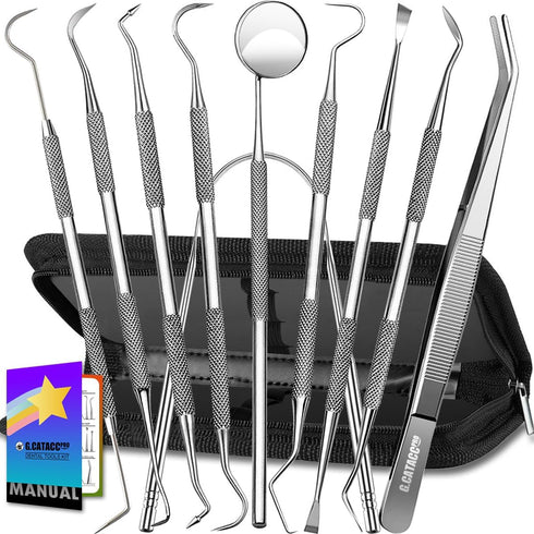 Dental Tools, 10 Pack Professional Plaque Remover, Stainless Steel Dental Hygiene Kit with Case