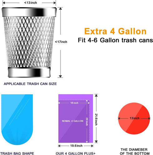 KONE Plastic Garbage Bag, 4 Gallon, 168 Count, Trash Bag for Bathroom Home Small Garbage Cans