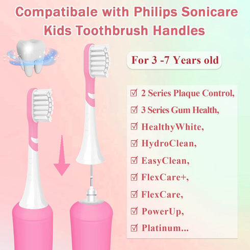 Kids Toothbrush Heads, 8 Pack Green & Pink, Compatible with Electric Philips Sonicare Handle for Ages 3-7