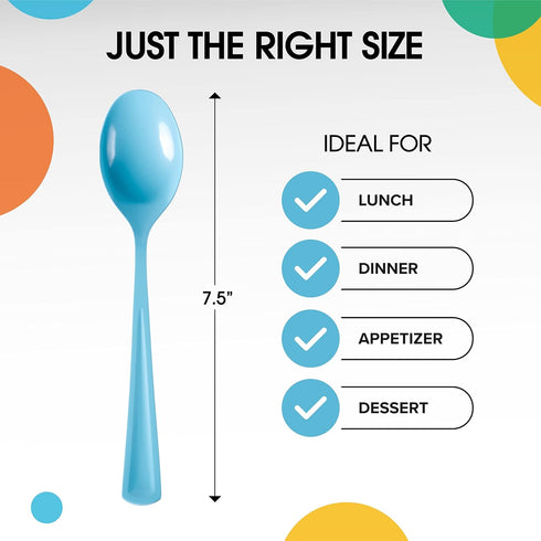 Disposable Light Blue Plastic Spoons 50 Pcs - Heavy Duty Light Blue Plastic Disposable Cutlery - Light Blue Disposable Flatware, Light Blue Plastic Silverware, Plastic Spoons Light Blue Exquisite