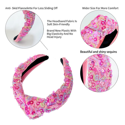 XIMA 3 PCS Sequin Headbands for Women and Girls, Neon Rainbow Sparkle Statement Top Knot Holiday Hair Accessories