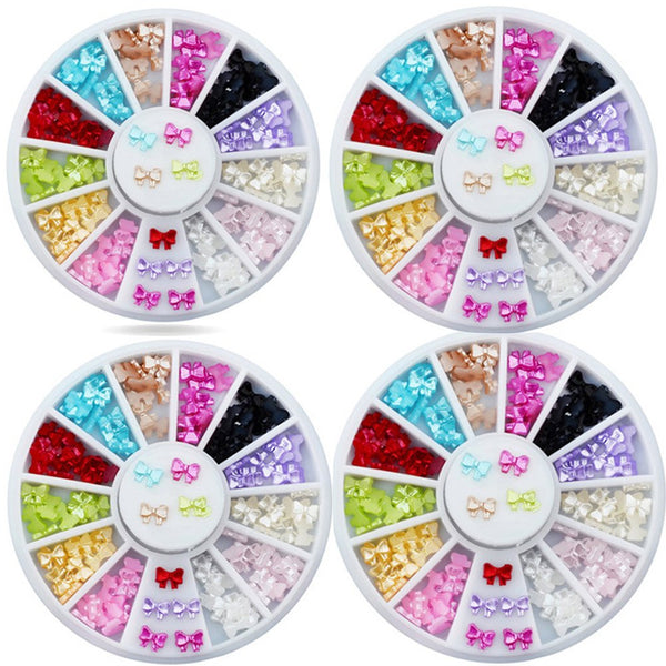 Nail Art DIY Bows Decoration, 3D Rhinestones Wheel Manicure Tips, 4Pcs for Creative Nail Designs