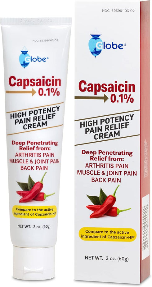Globe (3 Pack) Capsaicin 0.1% High Potency Pain Relief Cream, Unscented Deep Penetrating Relief for Arthritis, Muscle