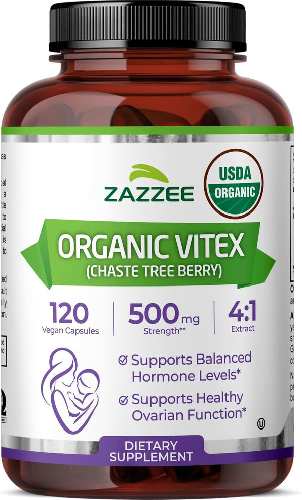 Zazzee USDA Organic Vitex, 500 mg Strength, 120 Vegan Capsules, 4 Month Supply