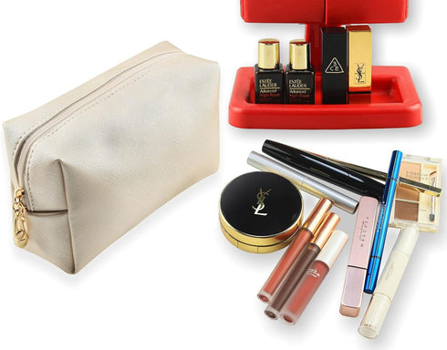 Small Portable Makeup Bag for Women, Waterproof Cosmetic Pouch for Travel, Toiletry Bag (Beige, Normal)